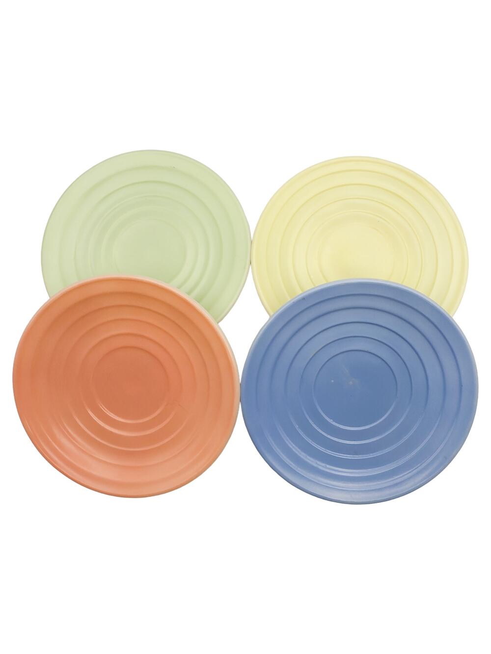Vintage 1950s Set of 4 Hazel-Atlas Milk Glass Saucers Yellow/Green/Blue/Pink